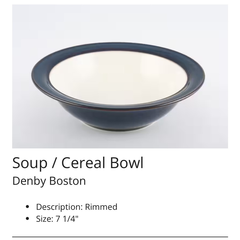 Denby 6 Boston Navy and Cream soup/cereal Bowls